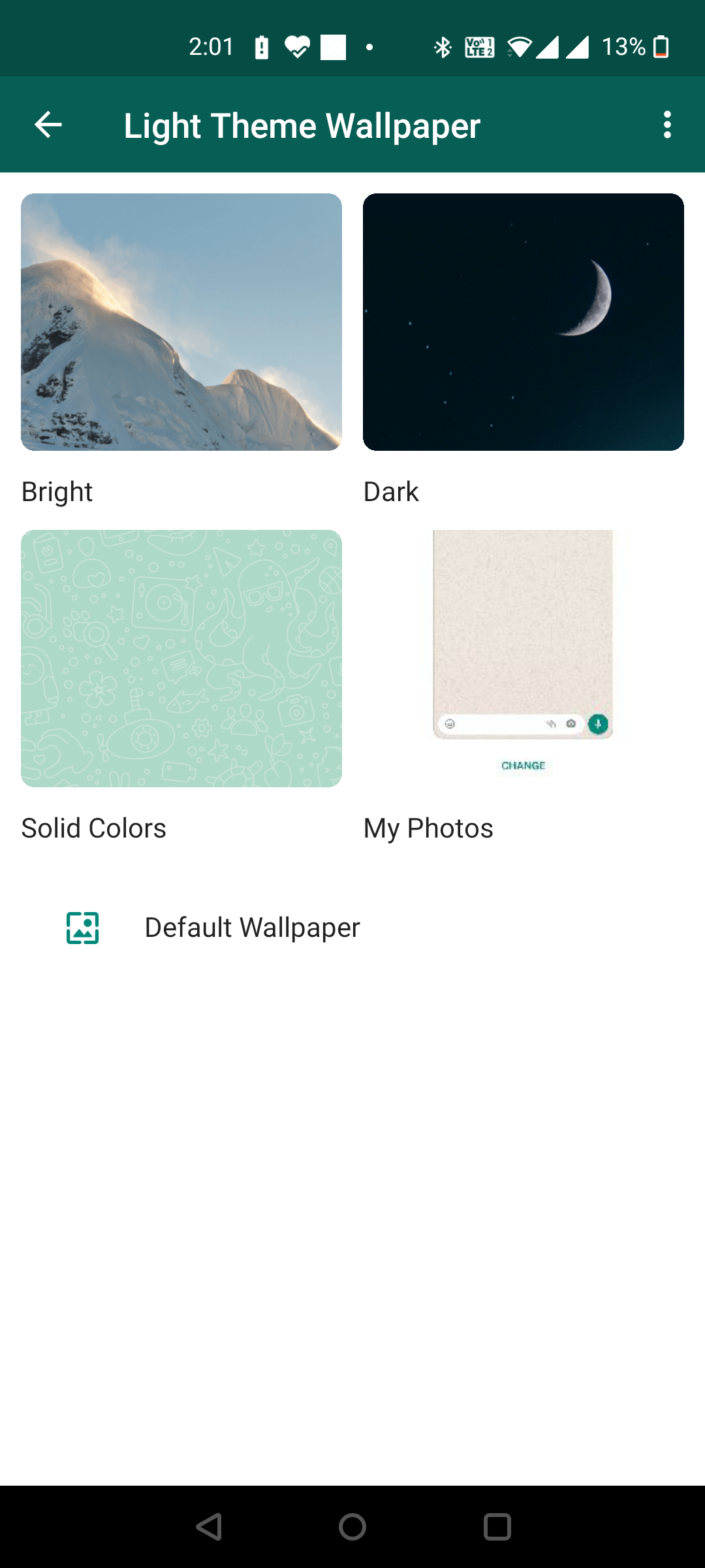 Revert back to the default background in WhatsApp