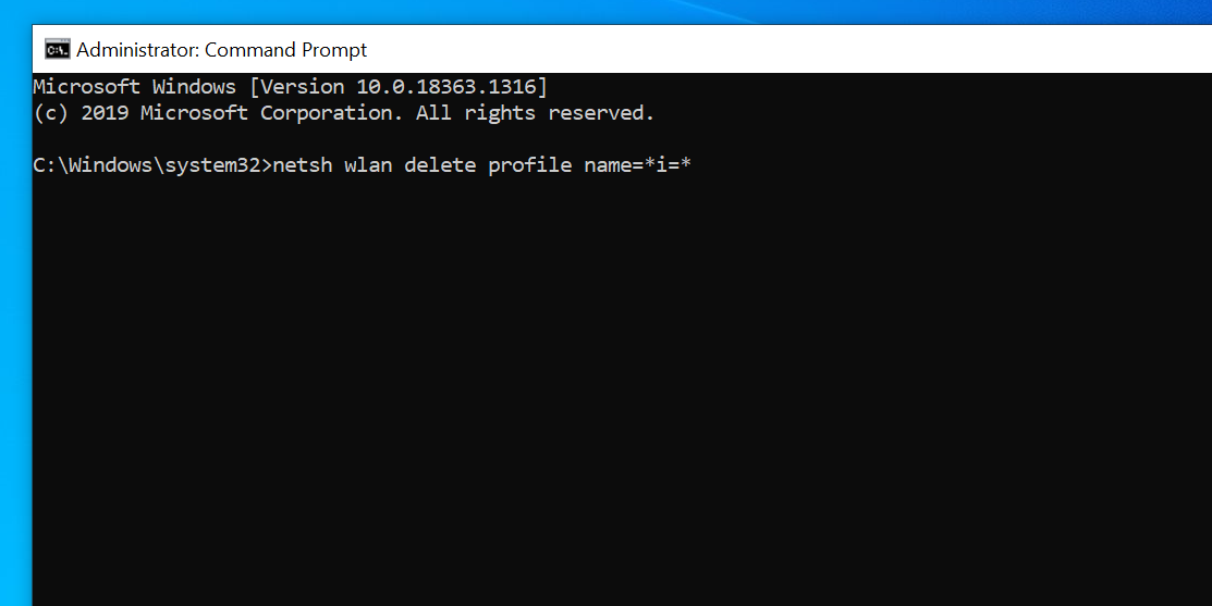 Remove all Wi-Fi networks using the Command Prompt