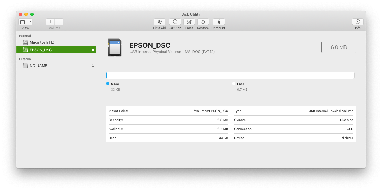 A screenshot showing the main window of the macOS Disk Utility app