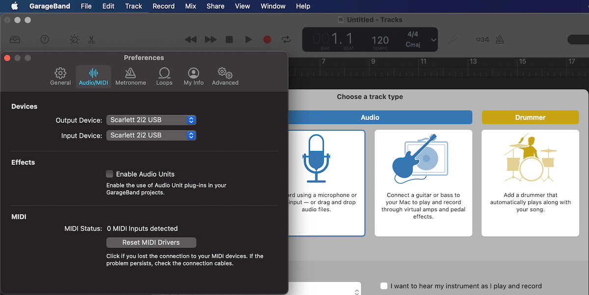 garageband preferences selecting audio interface - Una guida passo passo alla registrazione della voce in GarageBand per Mac