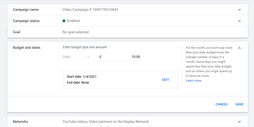 Google Ads Edit Details in Settings