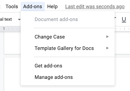 Google Docs Add-Ons dropdown menu
