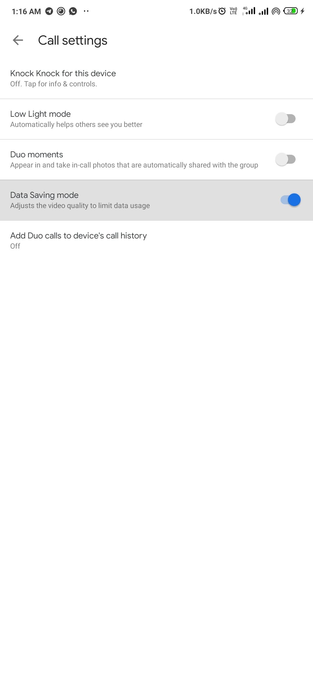 data saving mode in duo