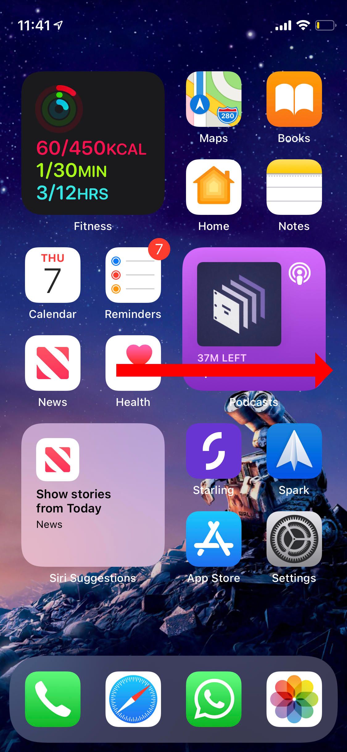iPhone Home Screen with arrow to swipe right5