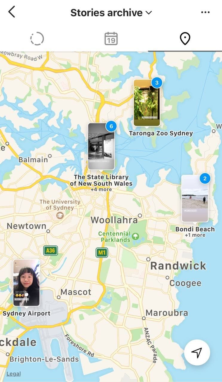 Screenshot of detailed Instagram map archive