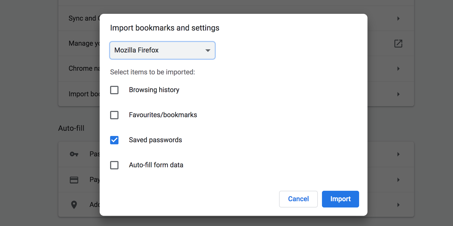 Import passwords from Firefox to Chrome