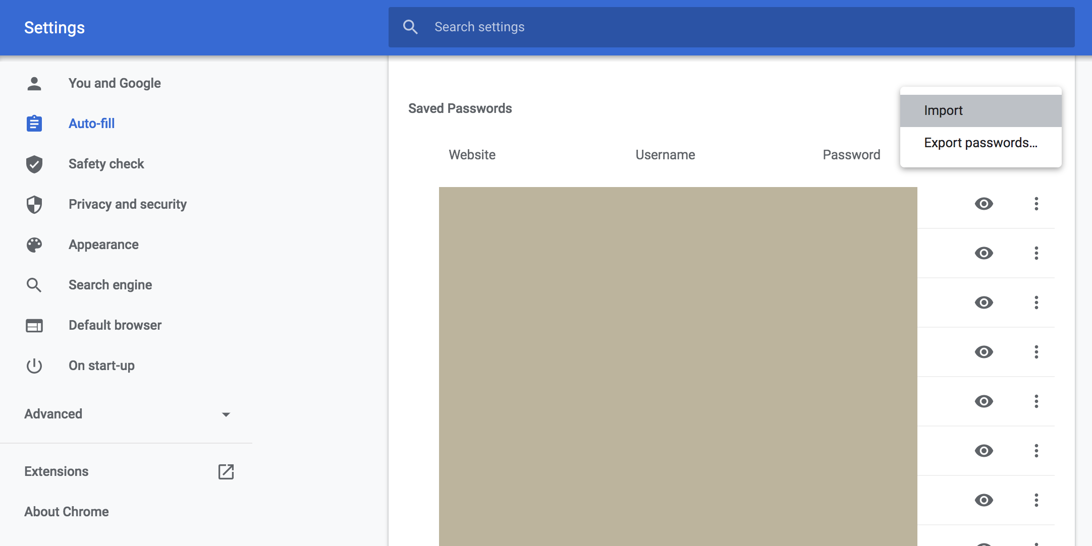 Import passwords in Chrome