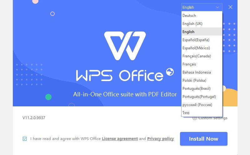 Installing WPS Office screenshot