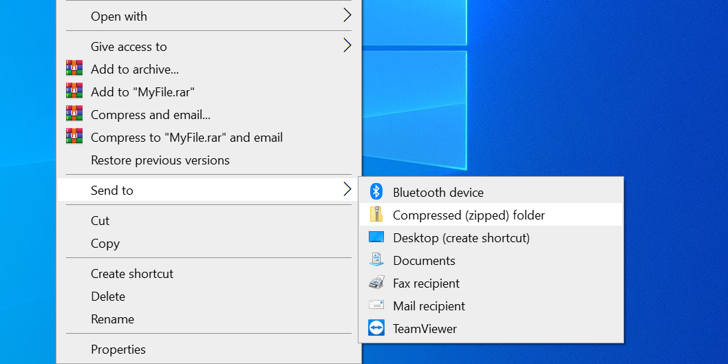 Create ZIP file in Windows 10