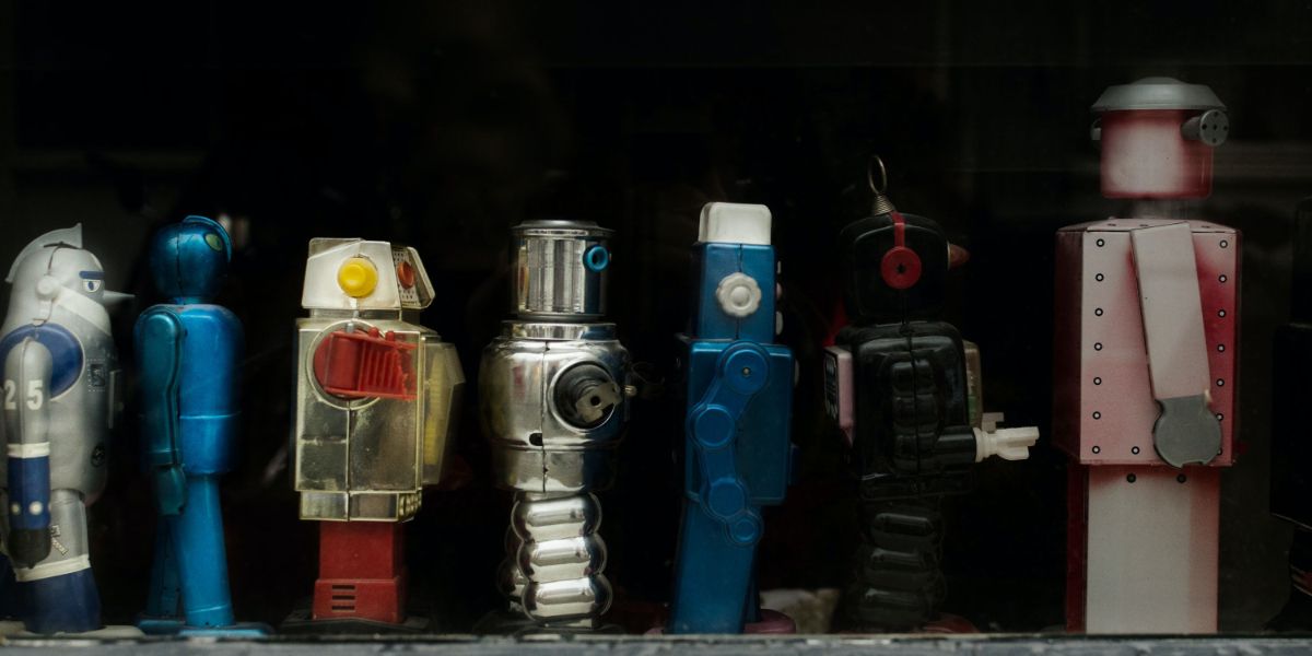 Toy Robots Lined Up Facing Right