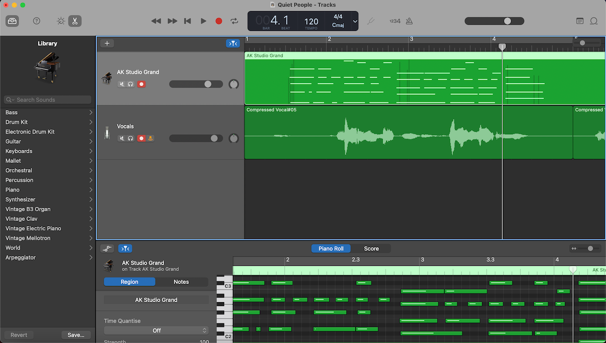 Multi-track recording on GarageBand with a MIDI device.