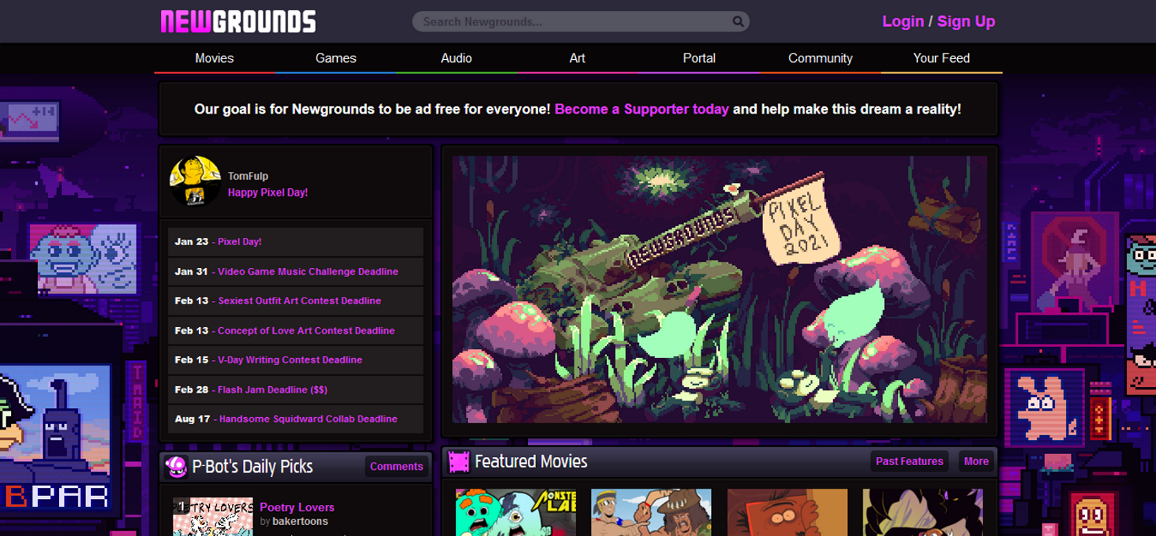 Una captura de pantalla de la página de inicio del sitio web de Newground