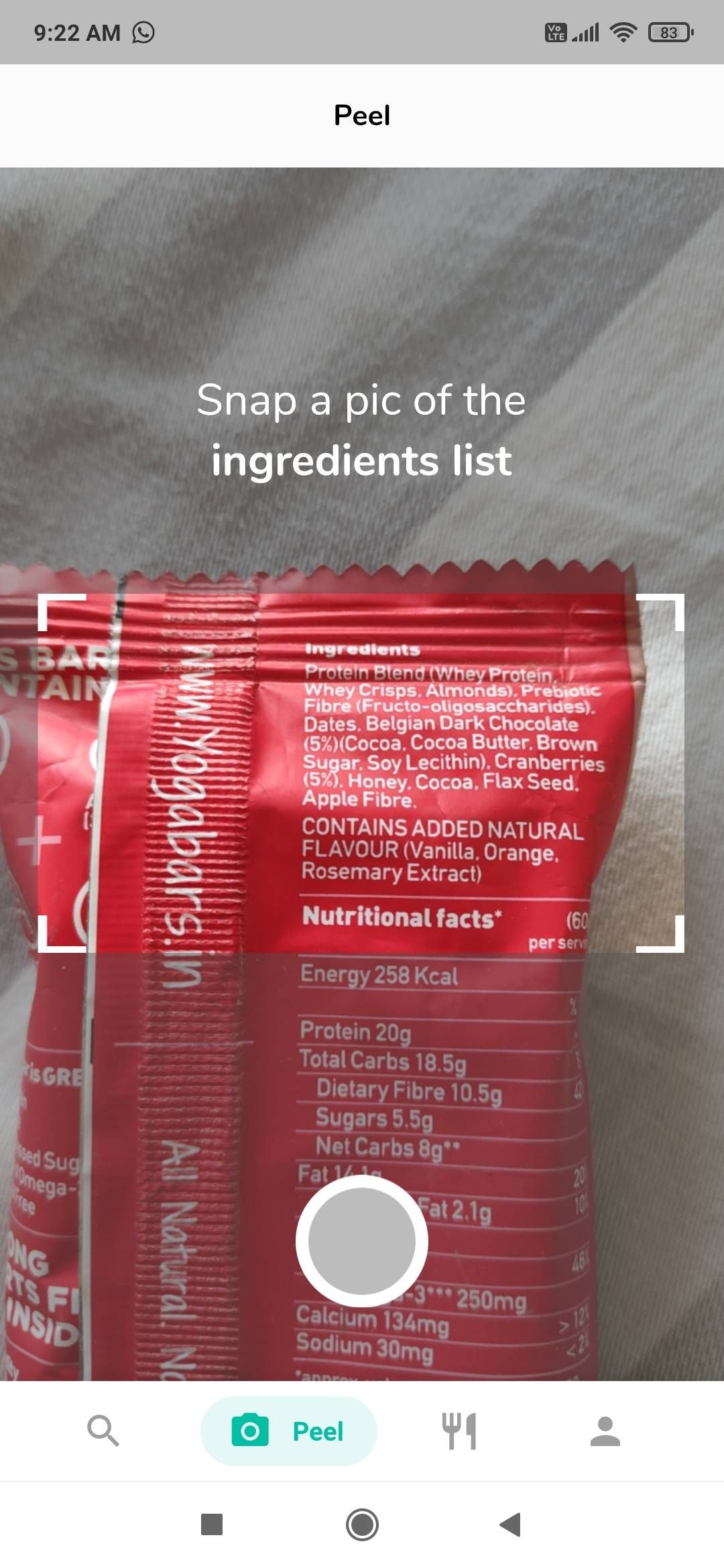 Take a photo of the ingredients list of any packaged food product