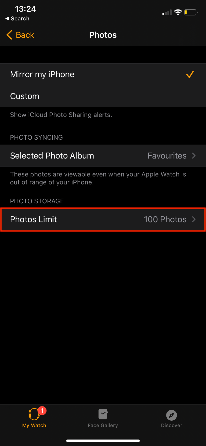 photos limit on Apple Watch