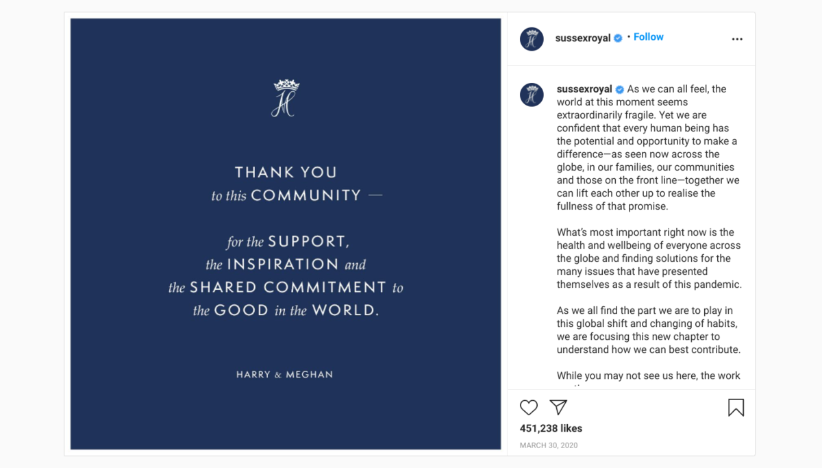 prince harry and meghan markle instagram post