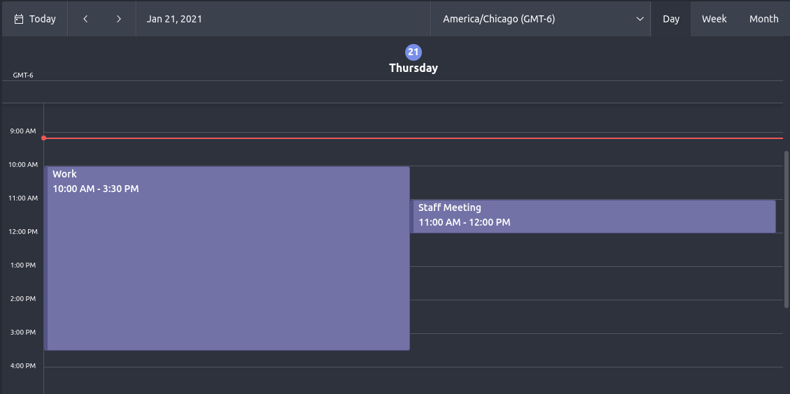 Viewing ProtonCalendar Events in Day View