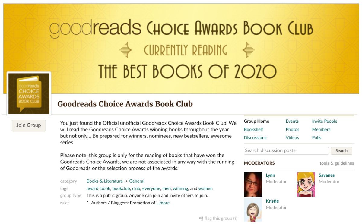 The unofficial official Goodreads Choice Awards Book Club is a welcoming community for new readers and old