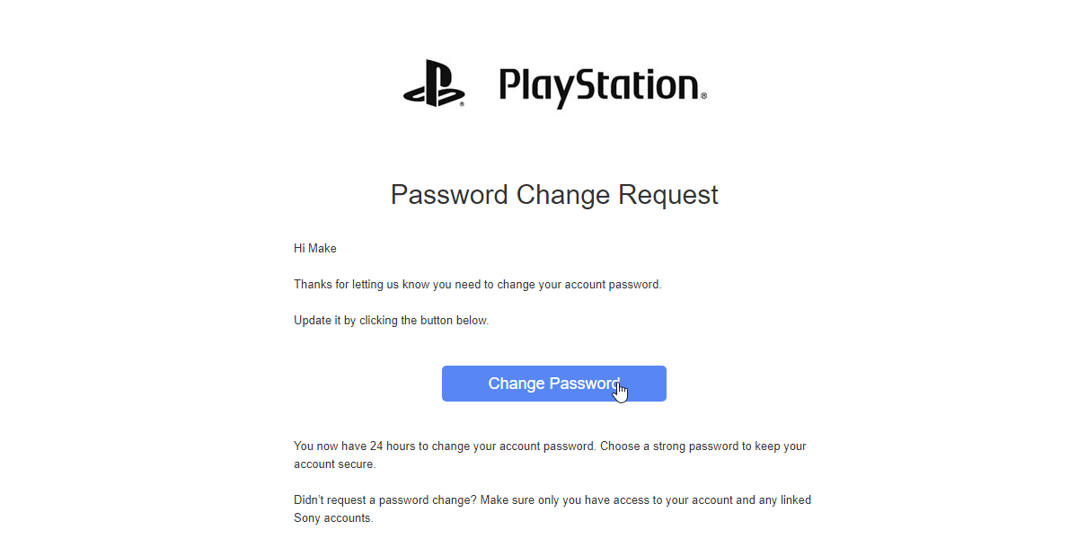 The password change email