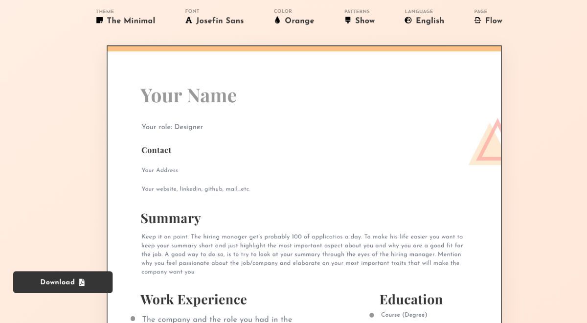 Resoume is a simple and free online resume builder with an excellent guide on how to fill your CV