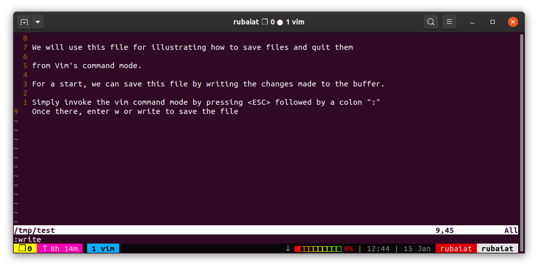 Image showing how to save files in Vim