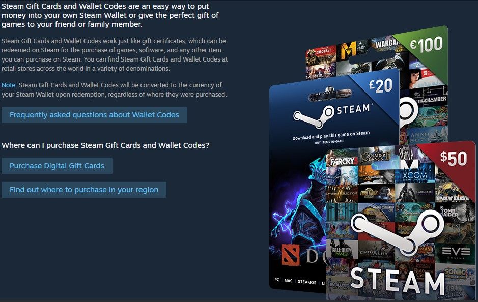 Buying Steam digital gift cards in the app.