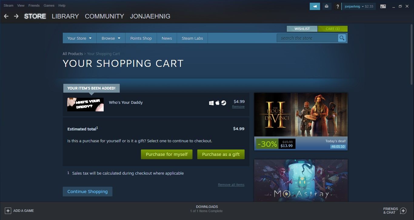 Purchase a game as a gift on Steam