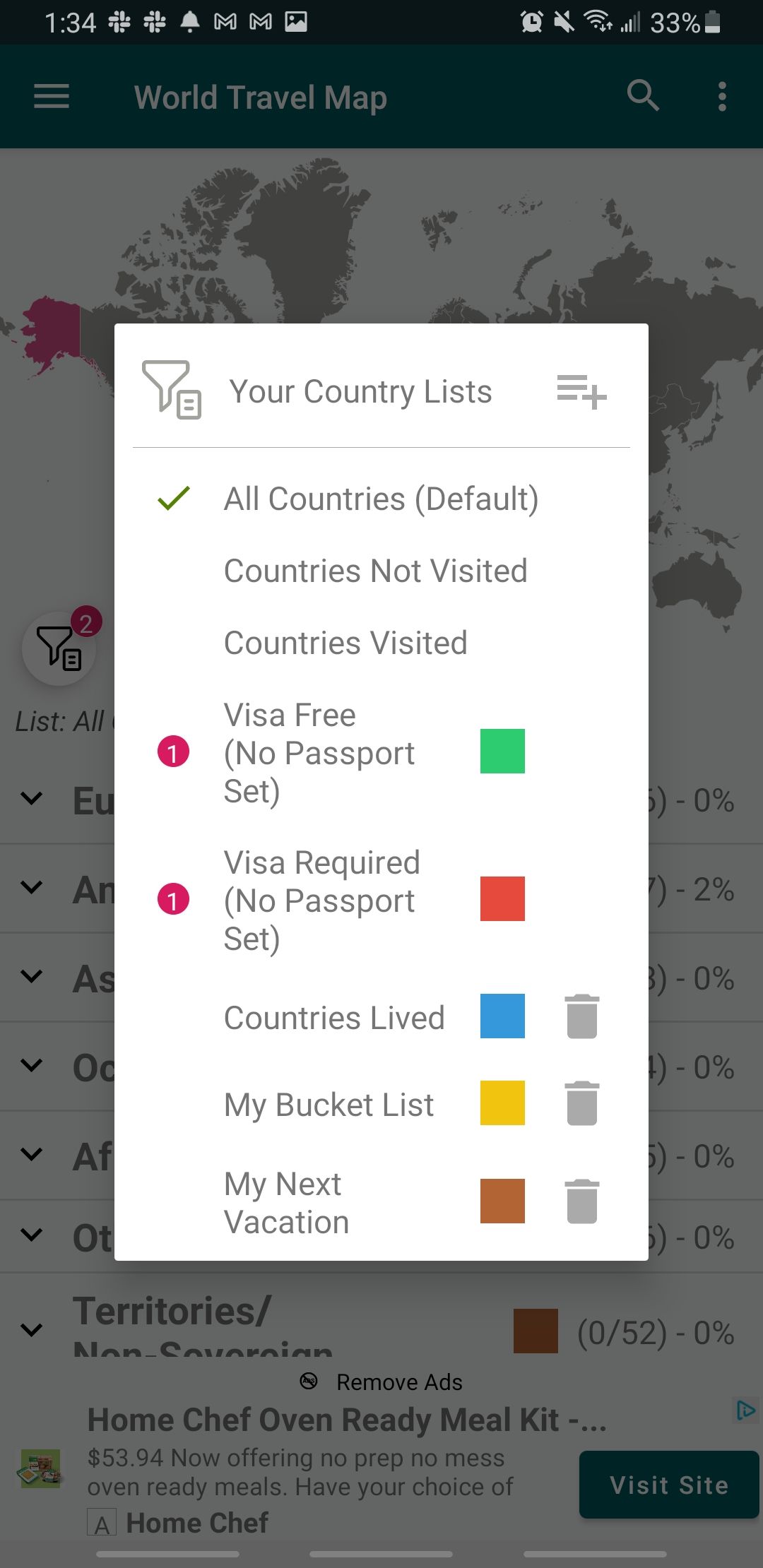 travel mapper app country lists setting