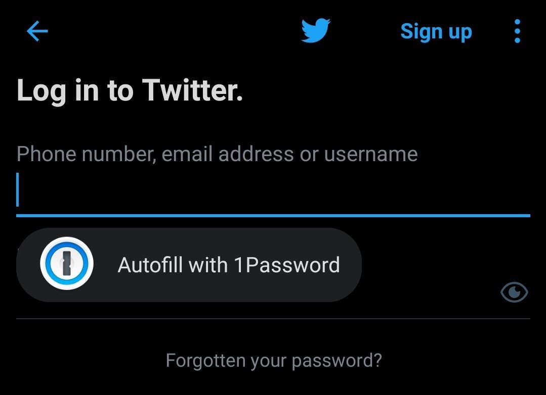 Password autofill in Twitter for Android