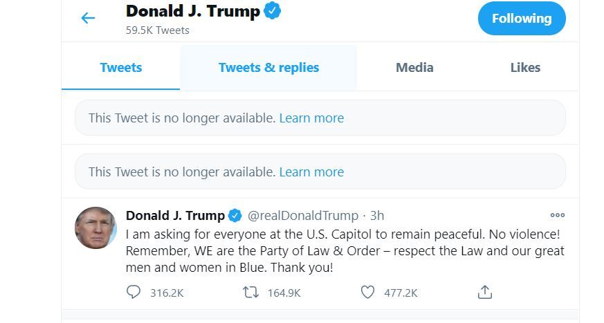Twitter Trump Tweet removed