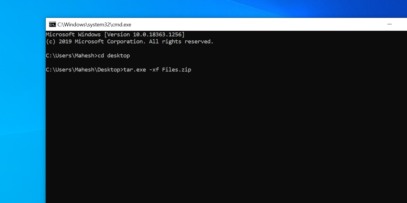 Unzip ZIP files using Command Prompt