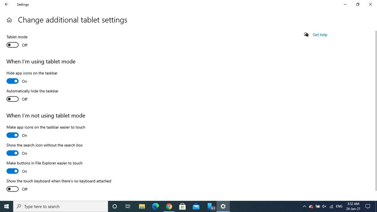 turn off tablet mode windows 10
