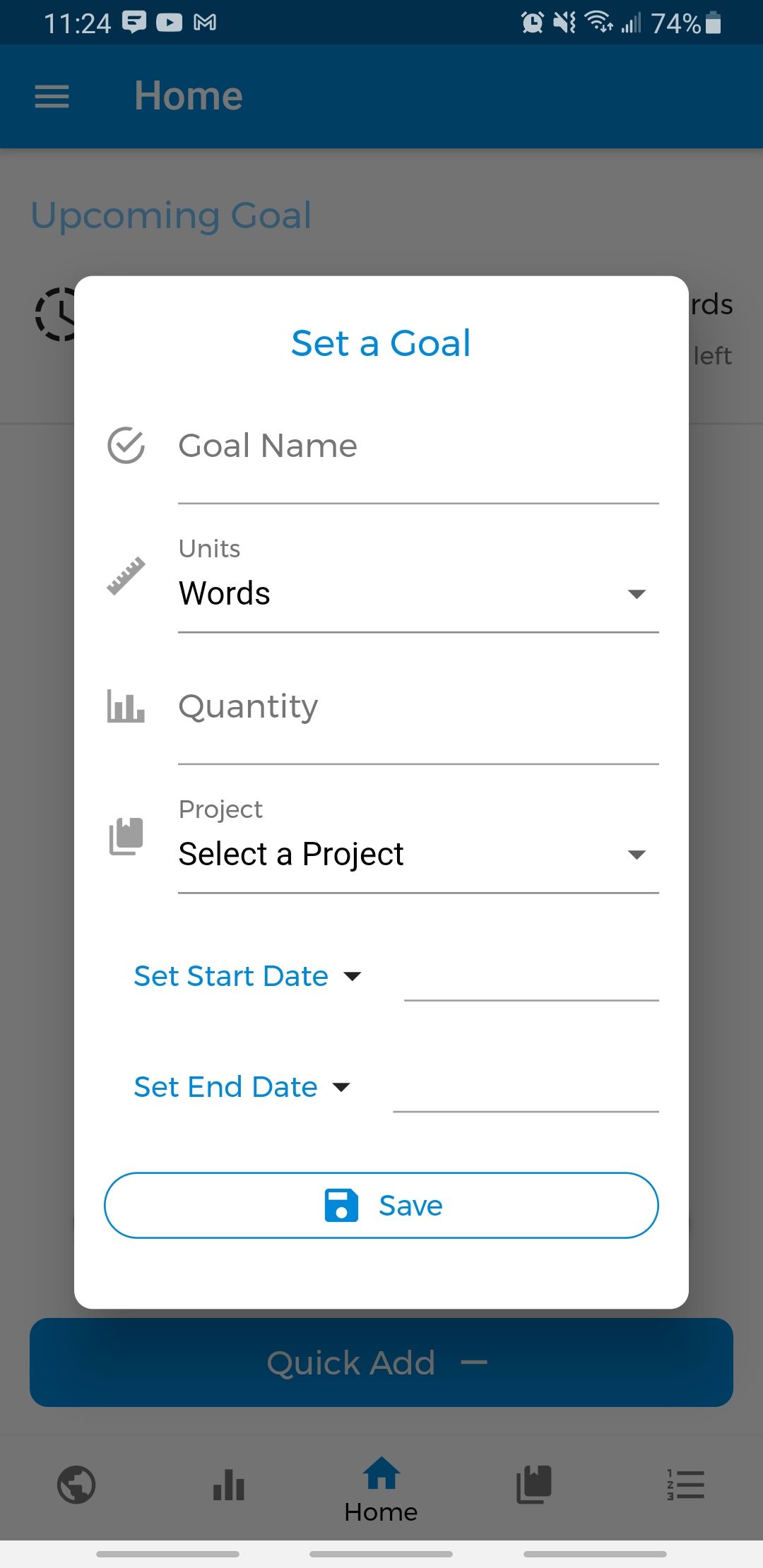 writer's companion app goal setting feature