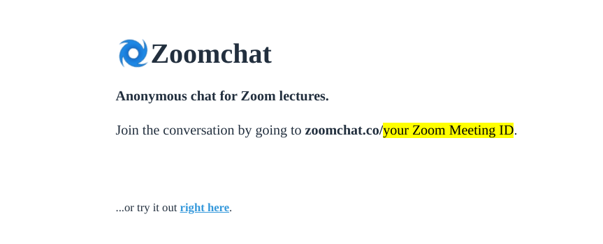Zoomchat creates an anonymous private chatroom for any Zoom meeting