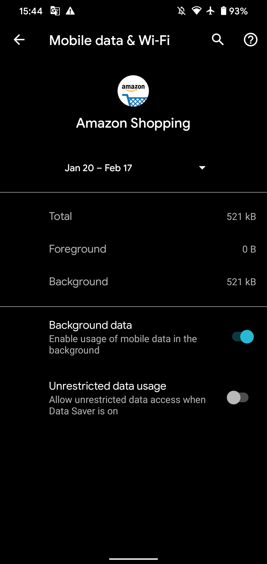 Android App Data Usage Settings