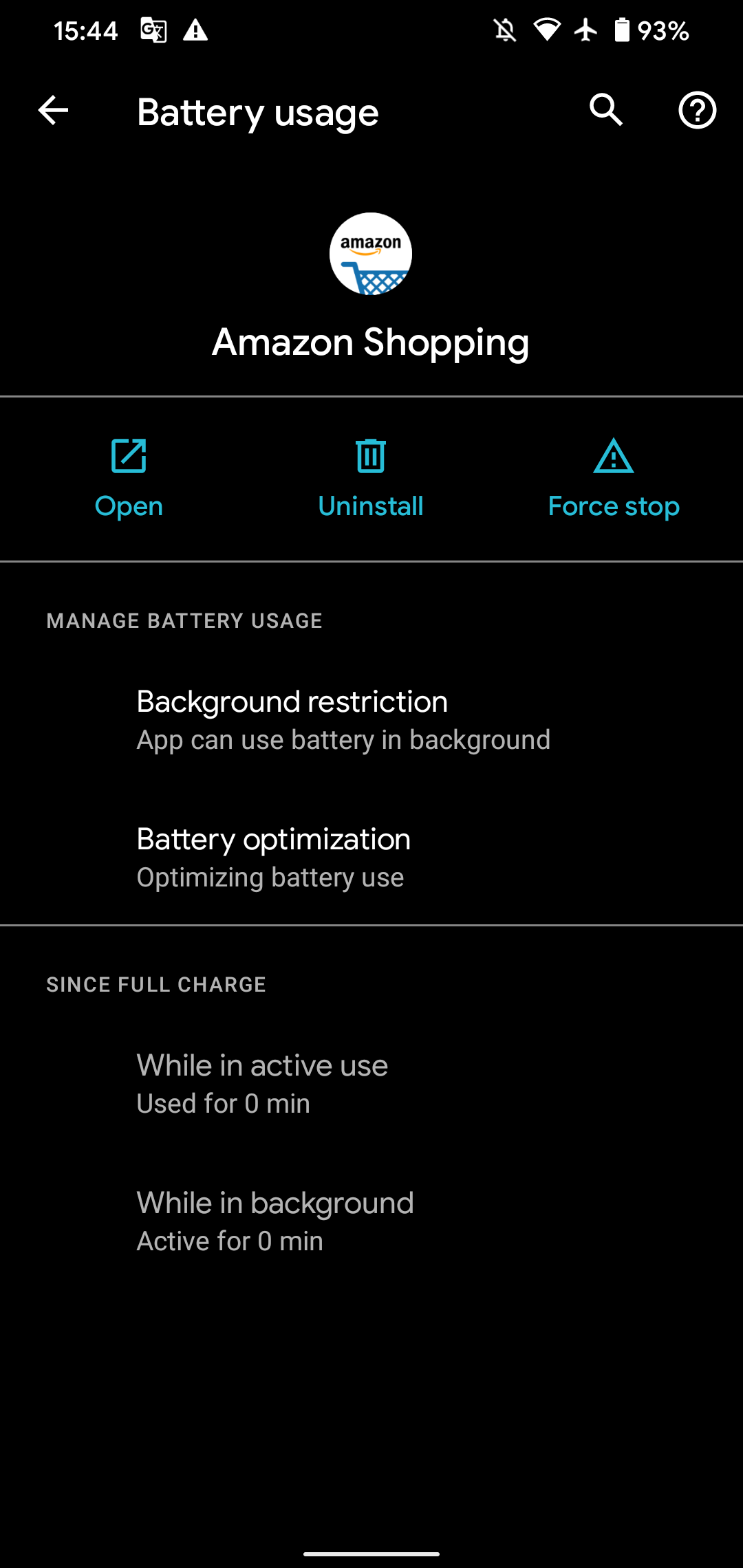 Menu de aplicativos de bateria Android