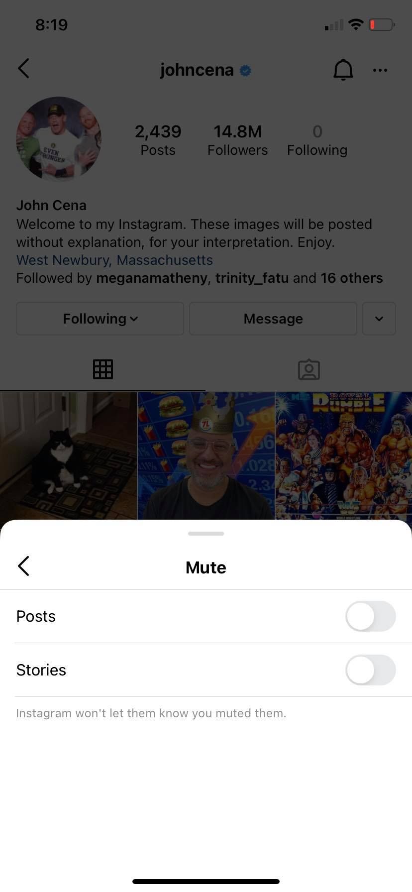 Screenshot Instagram Mute menu