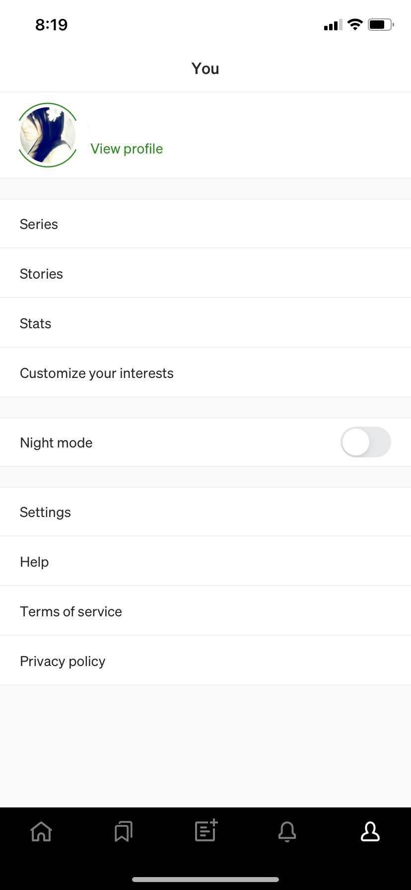 screenshot of Medium profile settings