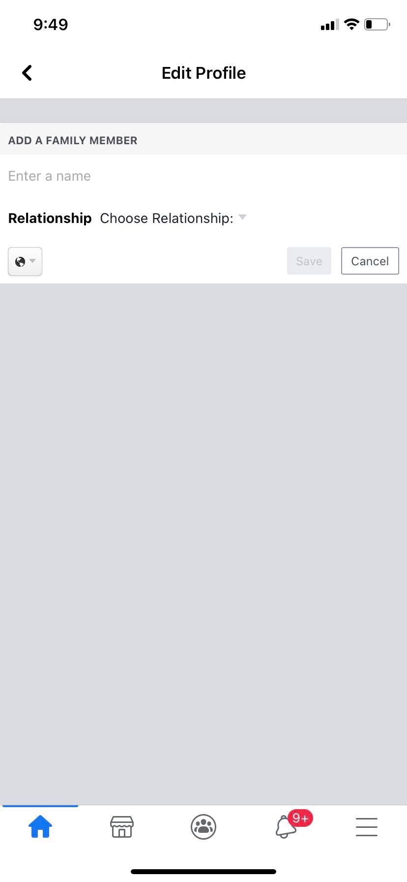screenshot of Facebook add a family member