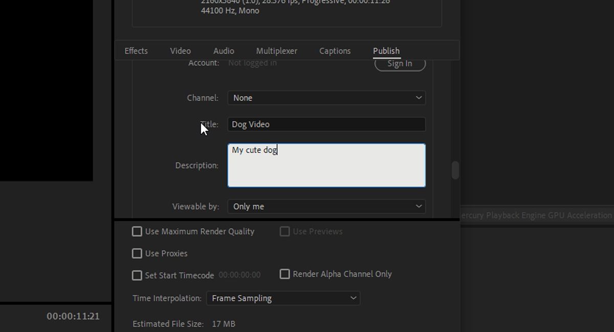 Vimeo Information for Video Upload via Adobe Media Encoder