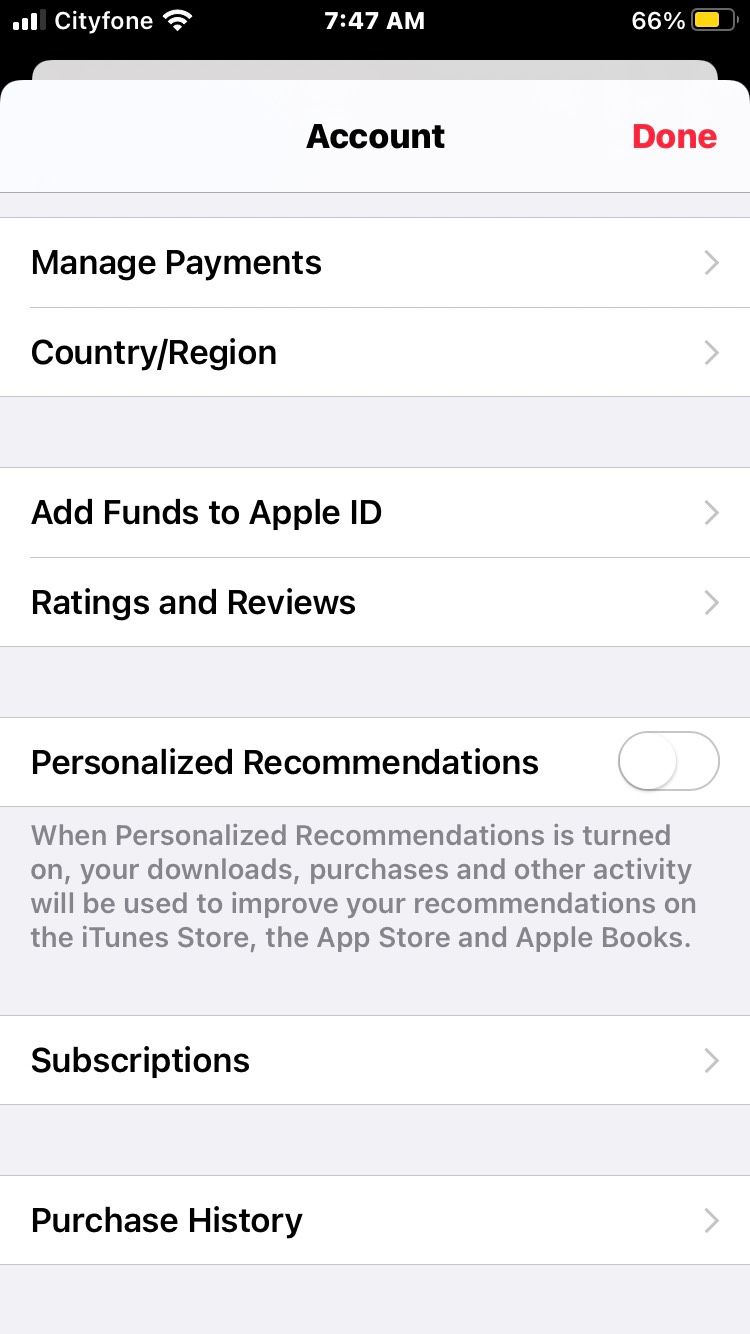 Apple ID Options Screenshot