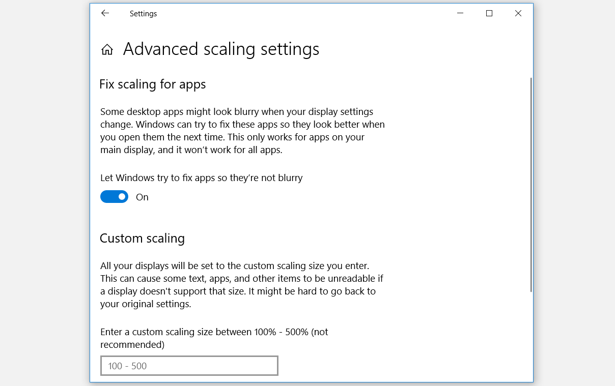 Configuring Advanced Scaling Settings in Windows 10