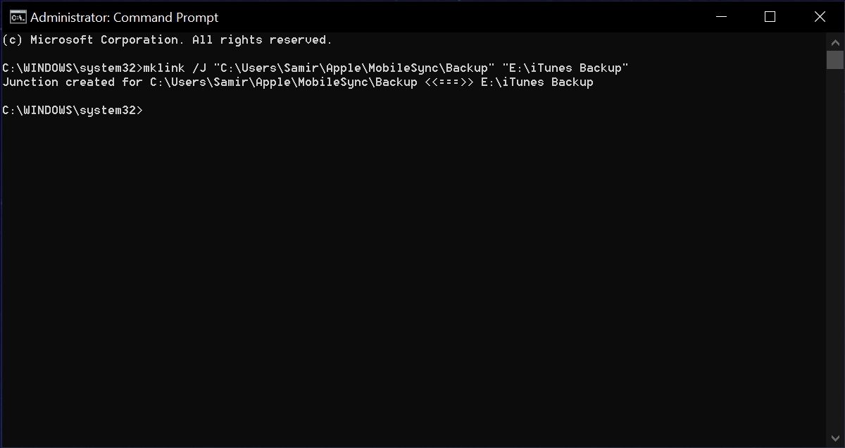 Create Symlink for iTunes backup using cmd