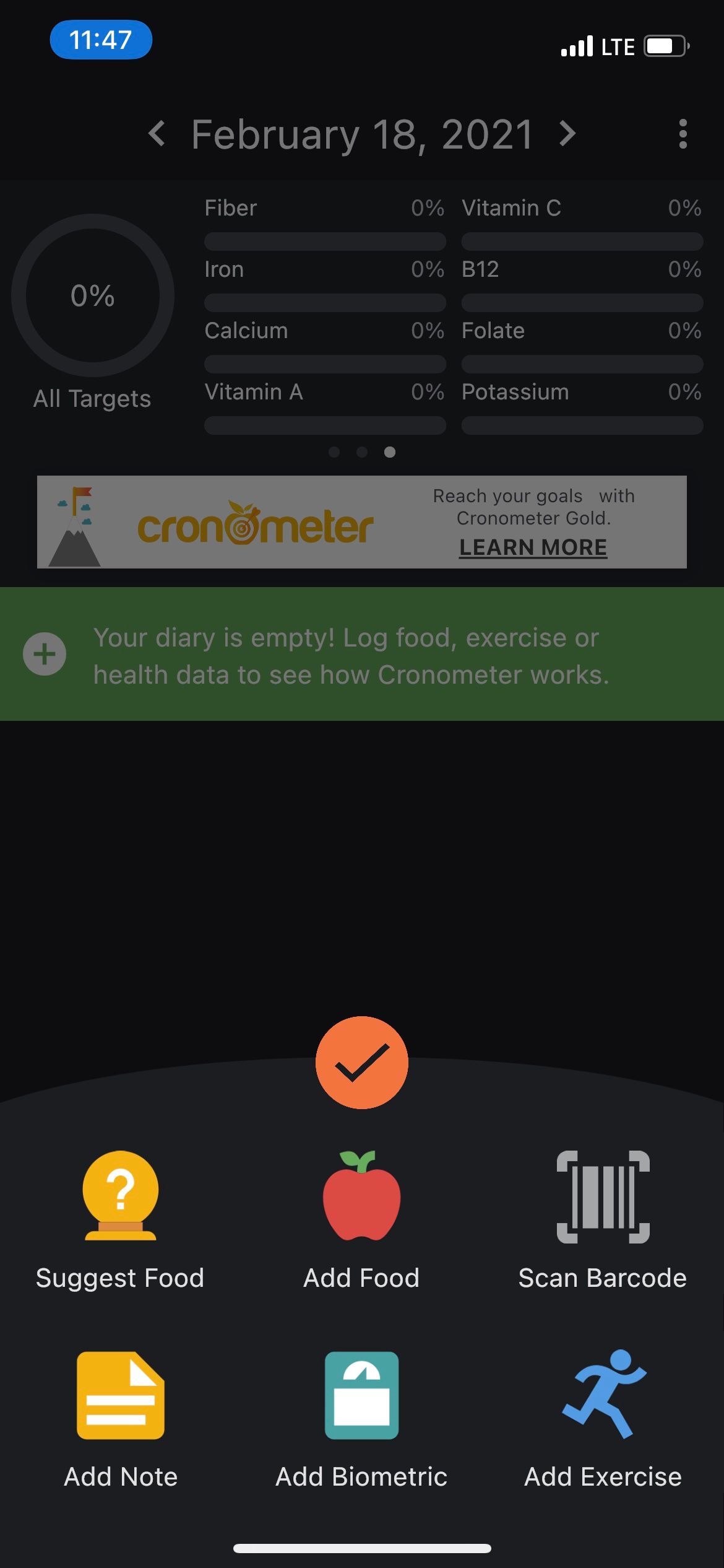 Cronometer options available on iPhone