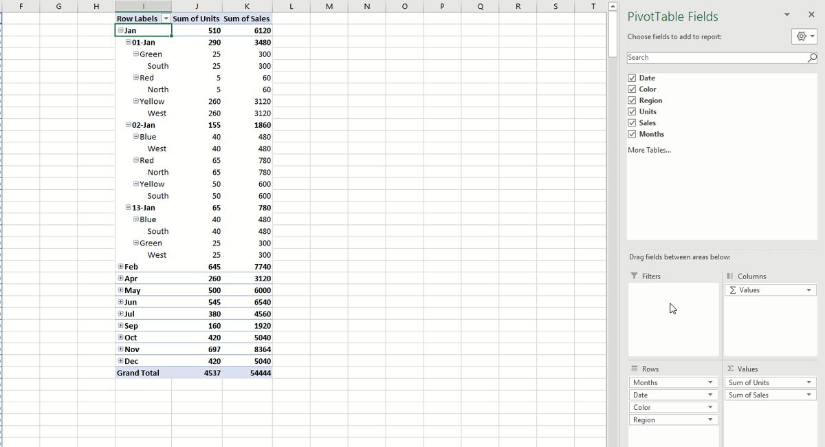 Detailed Data in Pivot Table