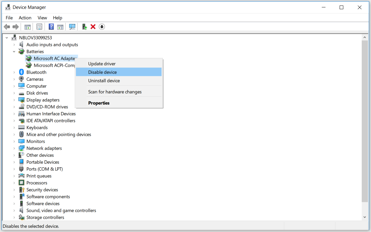 Disabling Microsoft AC Adapter