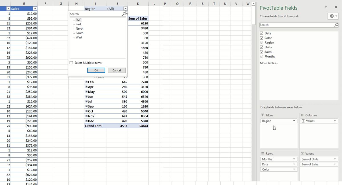 Filter Data by Region in Pivot Table