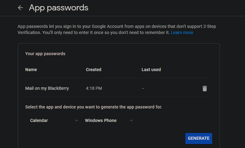 Google App Passwords 2FA