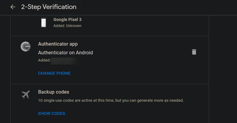 Google Two Factor Methods