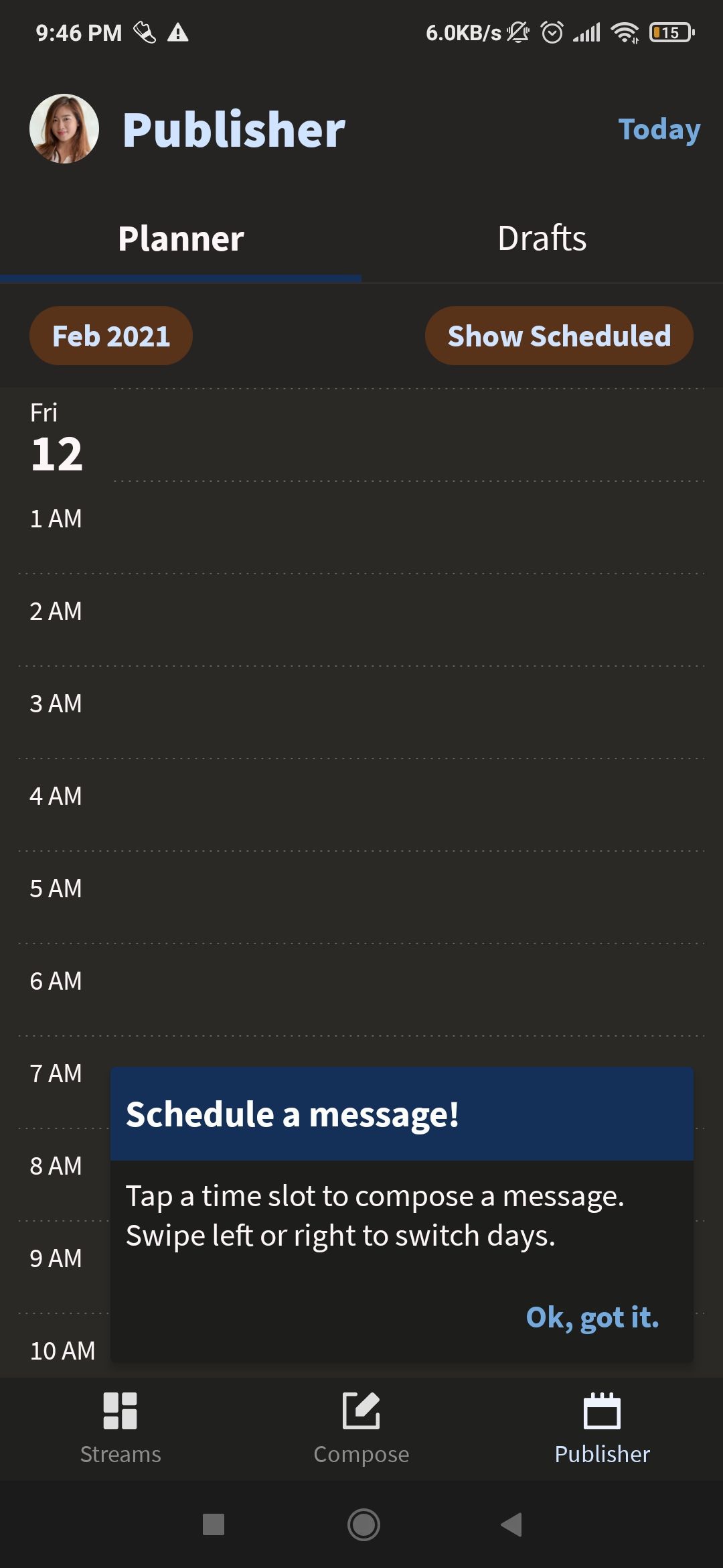 Hootsuite schedule a message
