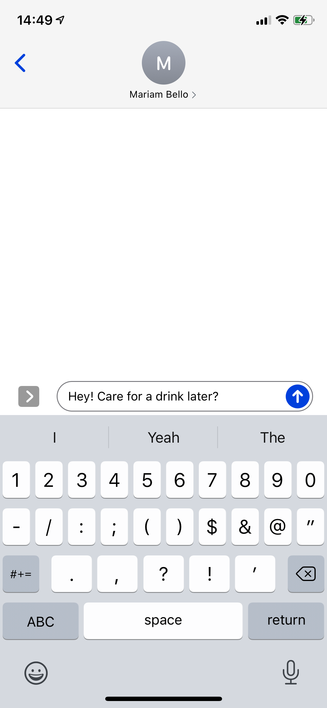 An iMessage screenshot with text in the draft bar